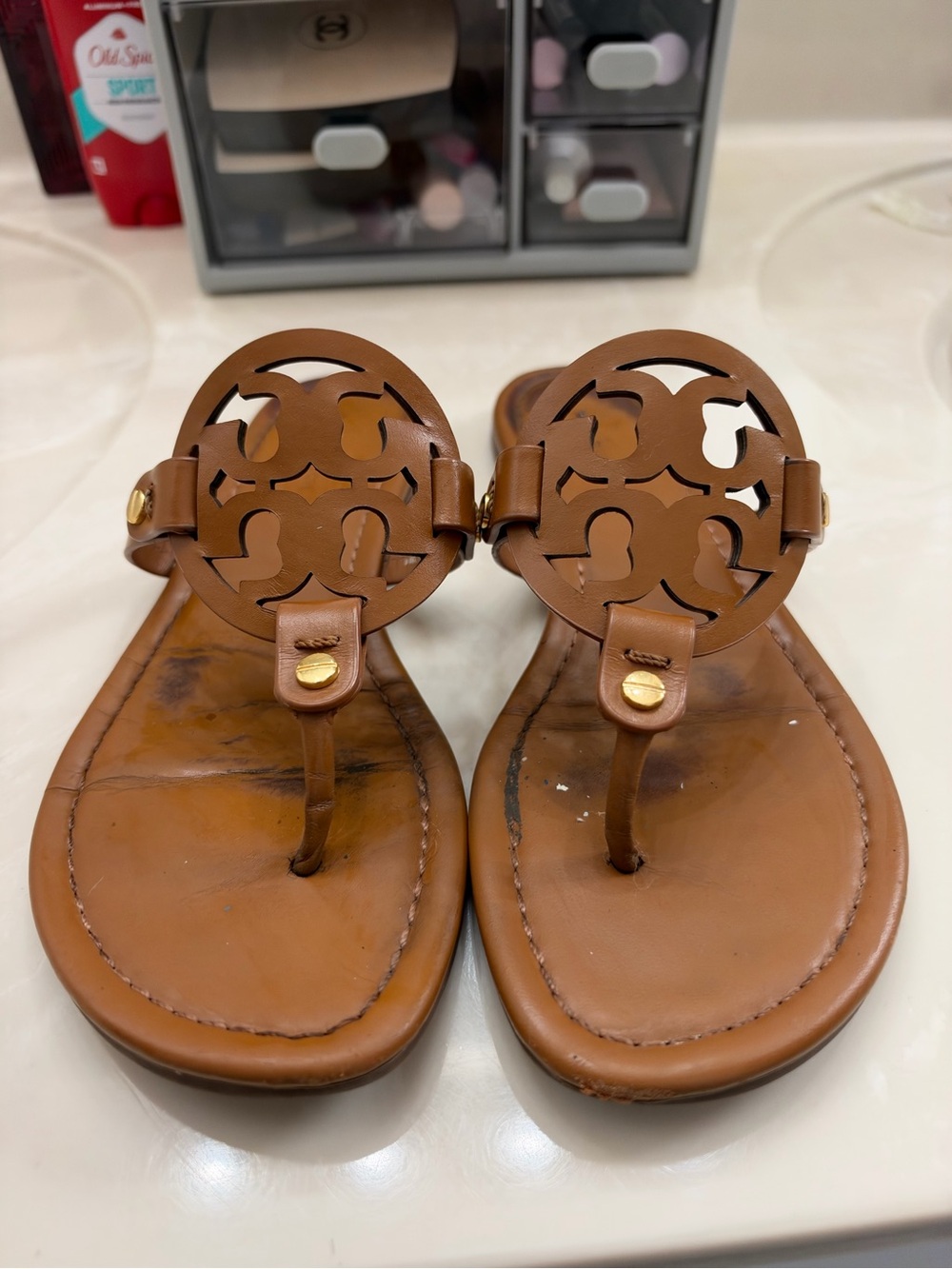Tory Burch Brown Miller Logo Thong Sandals